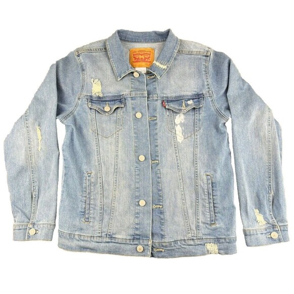 Levi's Jean Jacket Youth Sz L 12-13 Yr Light Blue Trucker Distressed READ - Picture 4 of 14
